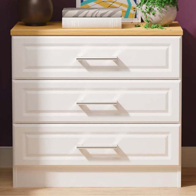 Crowndale Kent 3 Drawer White Ash and Modern Oak Chest of Drawers Ready Assembled - White Ash & Modern Oak - Wilko - image 1