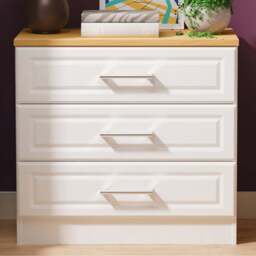 Crowndale Kent 3 Drawer White Ash and Modern Oak Chest of Drawers Ready Assembled - White Ash & Modern Oak - Wilko - thumbnail 1