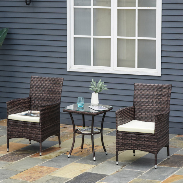 Outsunny Garden Rattan Bistro Set Brown - Size: 2 Seater - Wilko - image 1