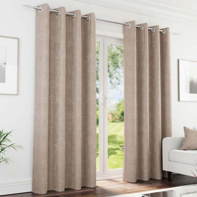 Enhanced Living Knightsbridge Sand Chenille Thermal Blackout Eyelet Curtains 168 x 183cm - Size: W 168 x D 183cm - Wilko - image 1