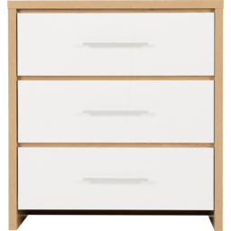 Seconique Seville 3 Drawer White Gloss Light Oak Effect Veneer Chest of Drawers - Wilko - thumbnail 5