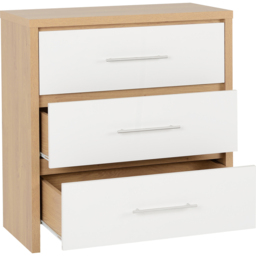 Seconique Seville 3 Drawer White Gloss Light Oak Effect Veneer Chest of Drawers - Wilko - thumbnail 4