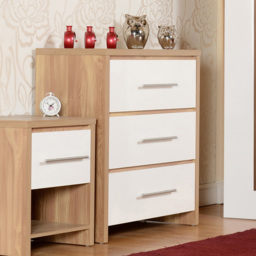 Seconique Seville 3 Drawer White Gloss Light Oak Effect Veneer Chest of Drawers - Wilko - thumbnail 1