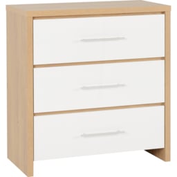 Seconique Seville 3 Drawer White Gloss Light Oak Effect Veneer Chest of Drawers - Wilko - thumbnail 3