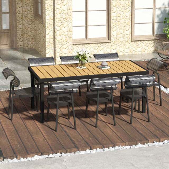 Outsunny Aluminium Frame 8 Seater Outdoor Dining Table Natural - Yellow - Wilko - image 1