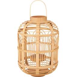 Pacific Lifestyle Natural Bamboo and Glass Lantern Small - Brown - Wilko