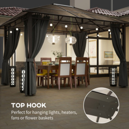 Outsunny 3.6 x 3m Grey Polycarbonate Roof Hard Top Gazebo - Wilko - thumbnail 7