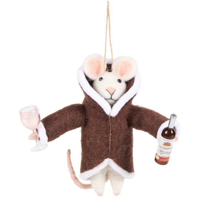 Wool Wine Mouse Hanging Decoration Brown - Santa's Chalet - Wilko - image 1