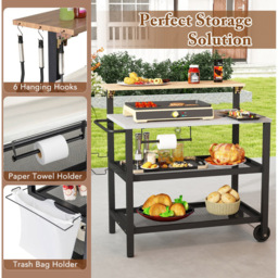 Costway Rolling Bar Cart with Flip-Up Table - Size: 116 x 55 x 130cm - Black - Wilko - thumbnail 3