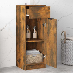 vidaXL Single Door Single Drawer Smoked Oak Bathroom Cabinet - Size: 90 x 32 x 34cm - Brown - Wilko