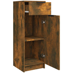 vidaXL Single Door Single Drawer Smoked Oak Bathroom Cabinet - Size: 90 x 32 x 34cm - Brown - Wilko - thumbnail 7