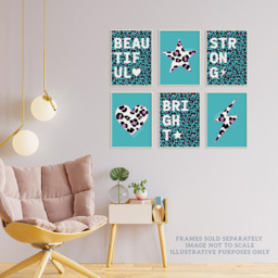 Wee Blue Coo Turquoise and Purple Leopard Pattern Bold Shapes Wall Art Print 30 x 41cm 6 Pack - Size: 40.5 x 30.5 x 0.3cm - Wilko - thumbnail 4