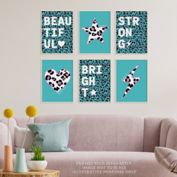 Wee Blue Coo Turquoise and Purple Leopard Pattern Bold Shapes Wall Art Print 30 x 41cm 6 Pack - Size: 40.5 x 30.5 x 0.3cm - Wilko - thumbnail 3