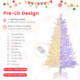 Costway Pre Lit White Snow Flocked PE LED Artificial Christmas Tree 6ft - Wilko - thumbnail 5
