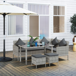 Outsunny 7 Seater Rattan Dining Corner Sofa Set Dark Grey - Wilko - thumbnail 5