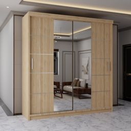 Sliding Wardrobes 4U 2 Sliding Door Oak Half Mirrored Wardrobe 180cm - Size: 2 Door - Brown - Wilko - thumbnail 5
