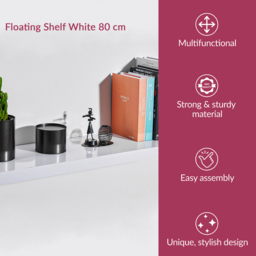Innoteck 80cm High Gloss White Floating Shelf - Size: 3.8 x 80 x 23.5cm - Wilko - thumbnail 5