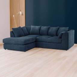 Luxor 3 Seater Navy Blue Jumbo Cord Left Hand Facing Corner Sofa - Wilko