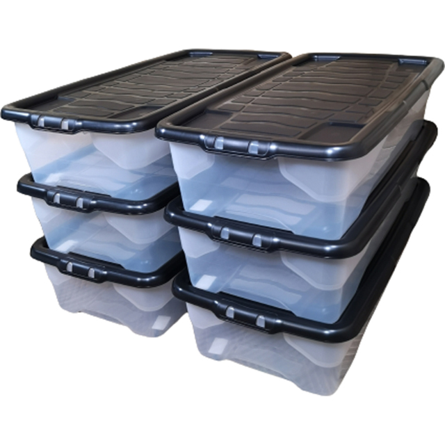 Samuel Alexander 42L Under Bed Storage Box with Lid 6 Pack - Size: 80 x 18 x 39cm - White - Wilko - image 1