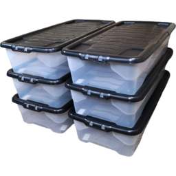 Samuel Alexander 42L Under Bed Storage Box with Lid 6 Pack - Size: 80 x 18 x 39cm - White - Wilko - thumbnail 1