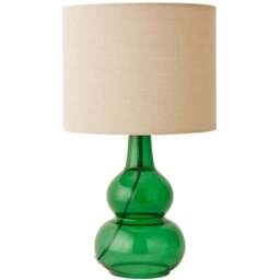 ValueLights Aida Natural Linen Tall Lamp Shade Green Bubble Glass LED Table Lamp - Size: 37 x 21 x 21cm - Wilko