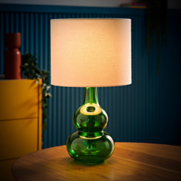 ValueLights Aida Natural Linen Tall Lamp Shade Green Bubble Glass LED Table Lamp - Size: 37 x 21 x 21cm - Wilko - thumbnail 7