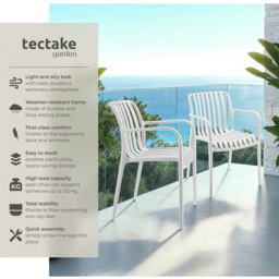 tectake Alcudia Set of 6 White Garden Chair - Size: 80.5 x 54.5 x 58cm - Wilko - thumbnail 4