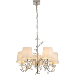 Lighting Collection Whittaker 5 Arm White Fabric Shade Chrome and Glass Pendant Light - Size: 26 x 53 x 53cm - Chrome and Clear - Wilko - thumbnail 4