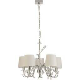 Lighting Collection Whittaker 5 Arm White Fabric Shade Chrome and Glass Pendant Light - Size: 26 x 53 x 53cm - Chrome and Clear - Wilko