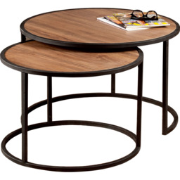 Decorotika Tambur Walnut and Black Round Nest of Coffee Tables Set of 2 - Size: 43 x 66 x 60cm - Multi - Wilko - thumbnail 3