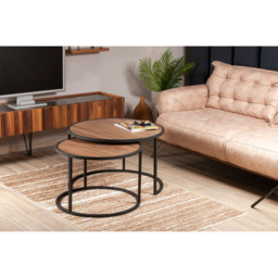Decorotika Tambur Walnut and Black Round Nest of Coffee Tables Set of 2 - Size: 43 x 66 x 60cm - Multi - Wilko - thumbnail 6