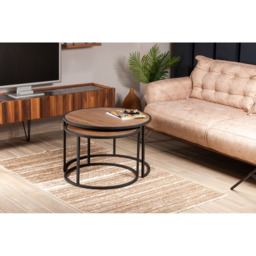 Decorotika Tambur Walnut and Black Round Nest of Coffee Tables Set of 2 - Size: 43 x 66 x 60cm - Multi - Wilko - thumbnail 4