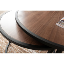 Decorotika Tambur Walnut and Black Round Nest of Coffee Tables Set of 2 - Size: 43 x 66 x 60cm - Multi - Wilko - thumbnail 5