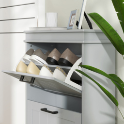 HOMCOM 2 Flip Down Drawer Grey Slim Shoe Cabinet - Size: 82.5 cm x 24 x 54cm - Wilko - thumbnail 4