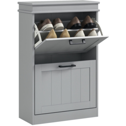 HOMCOM 2 Flip Down Drawer Grey Slim Shoe Cabinet - Size: 82.5 cm x 24 x 54cm - Wilko - thumbnail 3