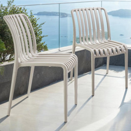 tectake Alcudia Set of 2 Taupe Stackable Garden Chair - Size: 80.5 x 47 x 58cm - Brown - Wilko