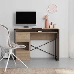 Decortie Badau 3 Shelf Modern Multipurpose Computer Desk Natural Oak - Size: 77 x 110 x 37.2cm - Cream - Wilko - thumbnail 6