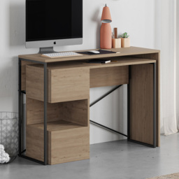 Decortie Badau 3 Shelf Modern Multipurpose Computer Desk Natural Oak - Size: 77 x 110 x 37.2cm - Cream - Wilko - thumbnail 5