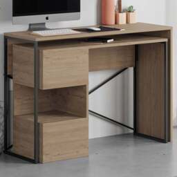 Decortie Badau 3 Shelf Modern Multipurpose Computer Desk Natural Oak - Size: 77 x 110 x 37.2cm - Cream - Wilko