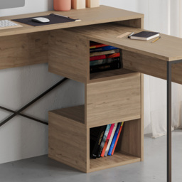 Decortie Badau 3 Shelf Modern Multipurpose Computer Desk Natural Oak - Size: 77 x 110 x 37.2cm - Cream - Wilko - thumbnail 4