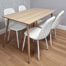 Kosy Koala 4 Seater Faux Leather Wood Dining Set White - Beige - Wilko