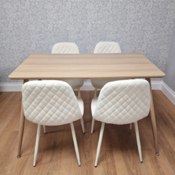 Kosy Koala 4 Seater Faux Leather Wood Dining Set White - Beige - Wilko - thumbnail 6