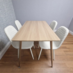 Kosy Koala 4 Seater Faux Leather Wood Dining Set White - Beige - Wilko - thumbnail 5