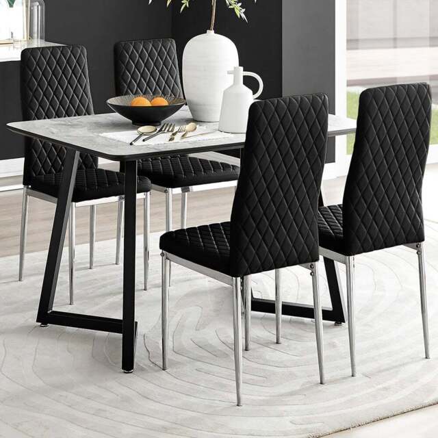 Furniturebox Copeland Valera Marble Effect 4 Seater Dining Set White Black and Chrome - Wilko - image 1