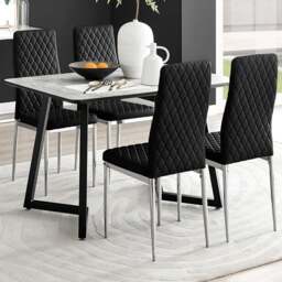 Furniturebox Copeland Valera Marble Effect 4 Seater Dining Set White Black and Chrome - Wilko - thumbnail 1