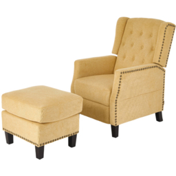 Living and Home Yellow Chenille Pushback Recliner Chair with Footstool - Size: 102 x 62 x 153cm - Wilko - thumbnail 3