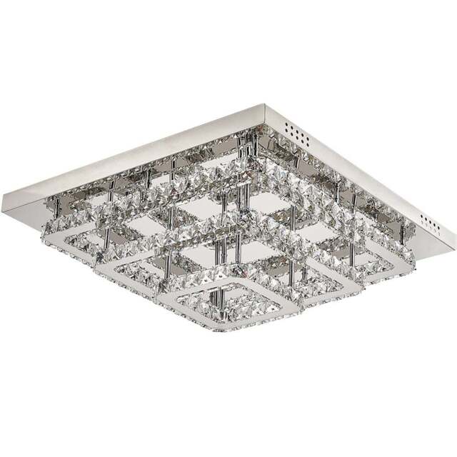 Living and Home 28 inch Square Glamourous Cystal LED Ceiling Light - Size: 16 x 70 x 70cm - Clear - Wilko - image 1