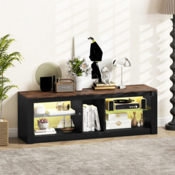 Costway 2 Shelf LED Rustic Brown TV Unit - Size: 140 x 35 x 47cm - Wilko - thumbnail 5