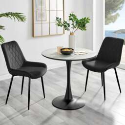 Furniturebox Elissa Cesano Marble Effect 2 Seater Round Dining Set White and Black - Wilko - thumbnail 1
