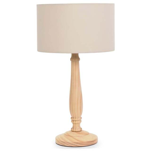 ValueLights Victoria Cream Fabric Drum Shade Light Wood Traditional Stem LED Table Lamp - Size: 45.5 x 25.5 x 25.5cm - Wilko - image 1